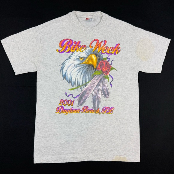 Vtg 2001 Bike Week Mens T-Shirt Sz Medium Y2K Double Sided Eagle Rose B2 - Picture 1 of 11